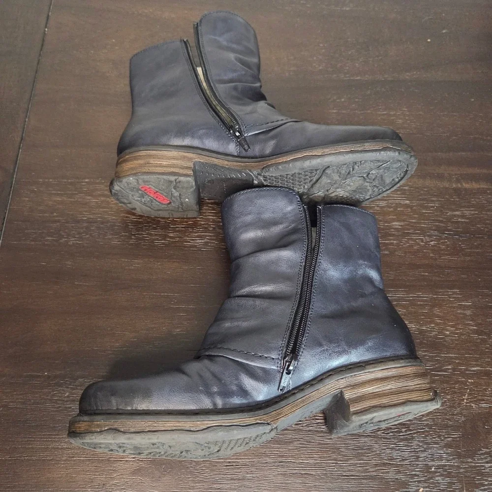 Rieker Ankle Boots Womens 8.5 EU 40 Navy Red Lined Zip Slouch Comfort